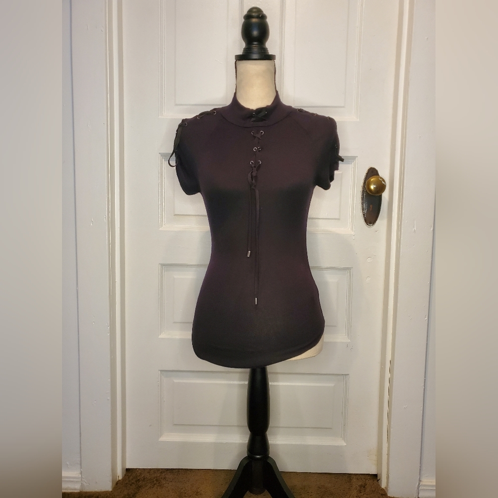 Free People Black Short Sleeve Faux Turtleneck Top